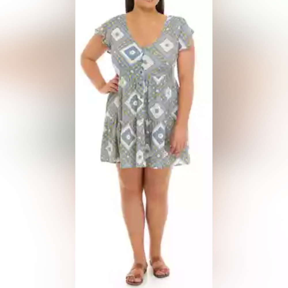 True Craft Gray and White Buttoned Down Dress